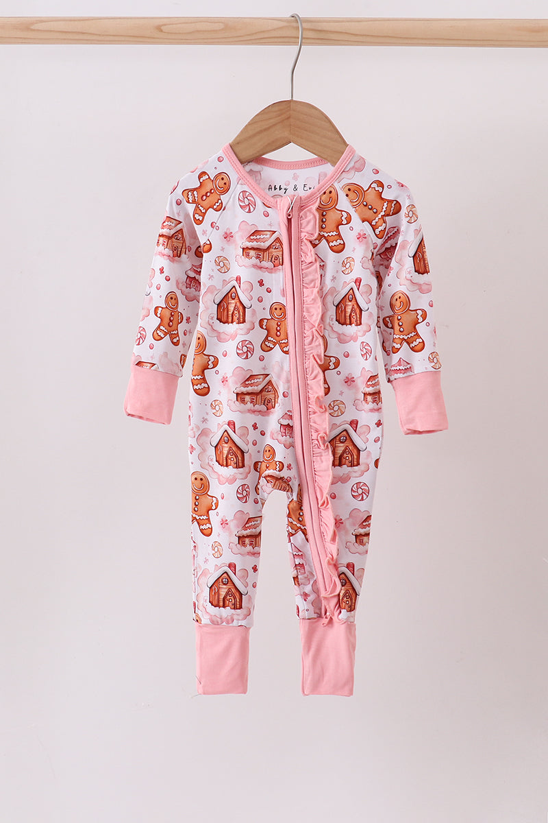 Gingerbread house ruffle bamboo pajmas zipper romper