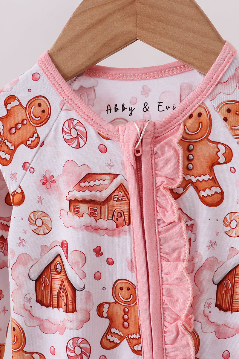 Gingerbread house ruffle bamboo pajmas zipper romper