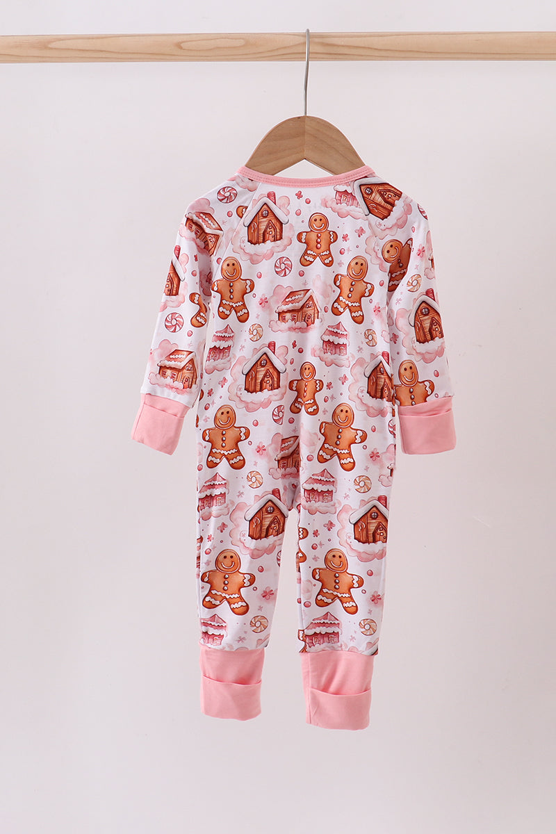 Gingerbread house ruffle bamboo pajmas zipper romper