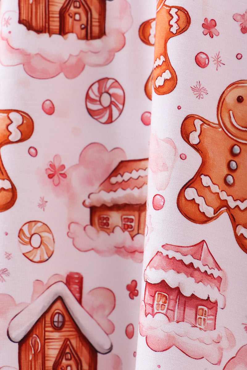 Pink gingerbread house bamboo pajmas romper