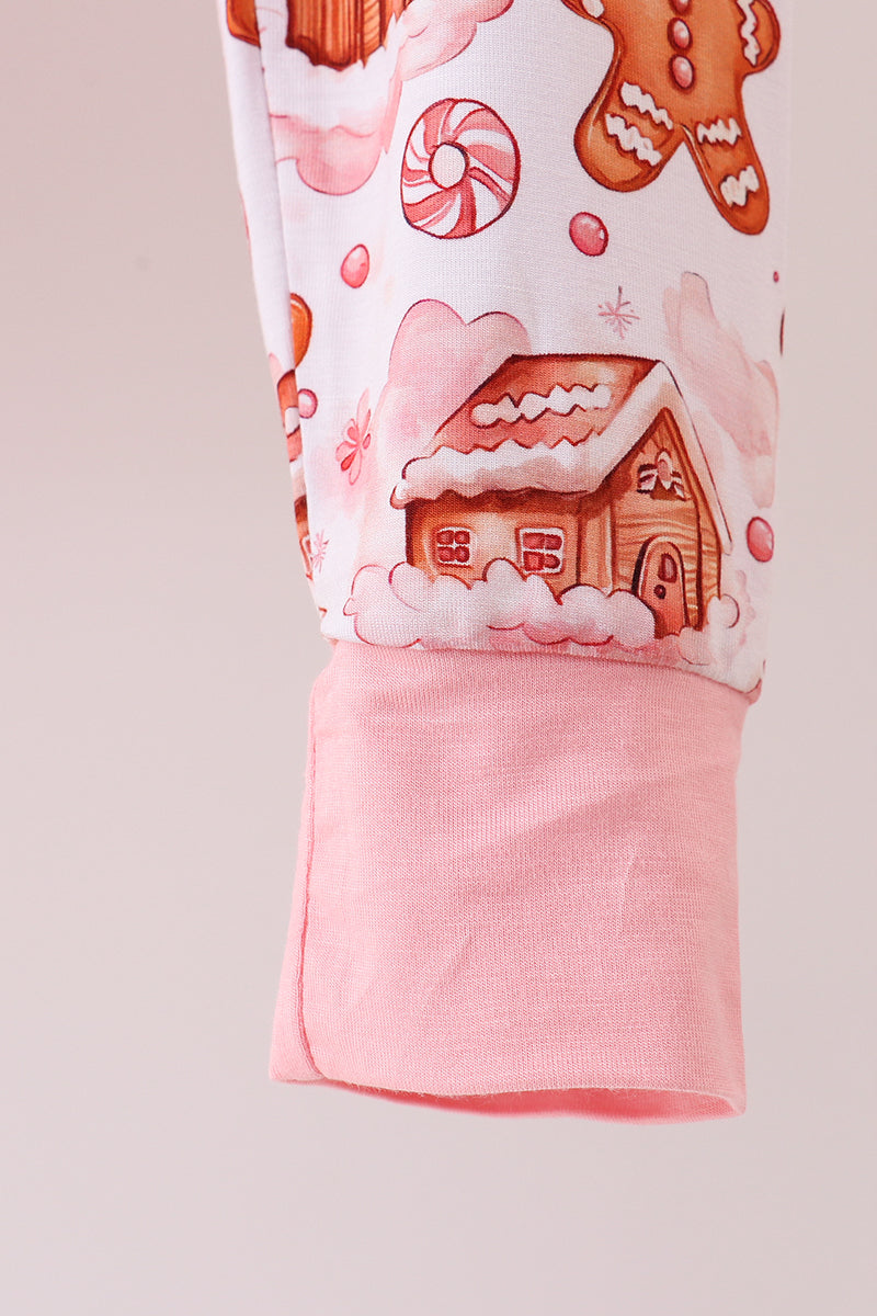Pink gingerbread house bamboo pajmas romper