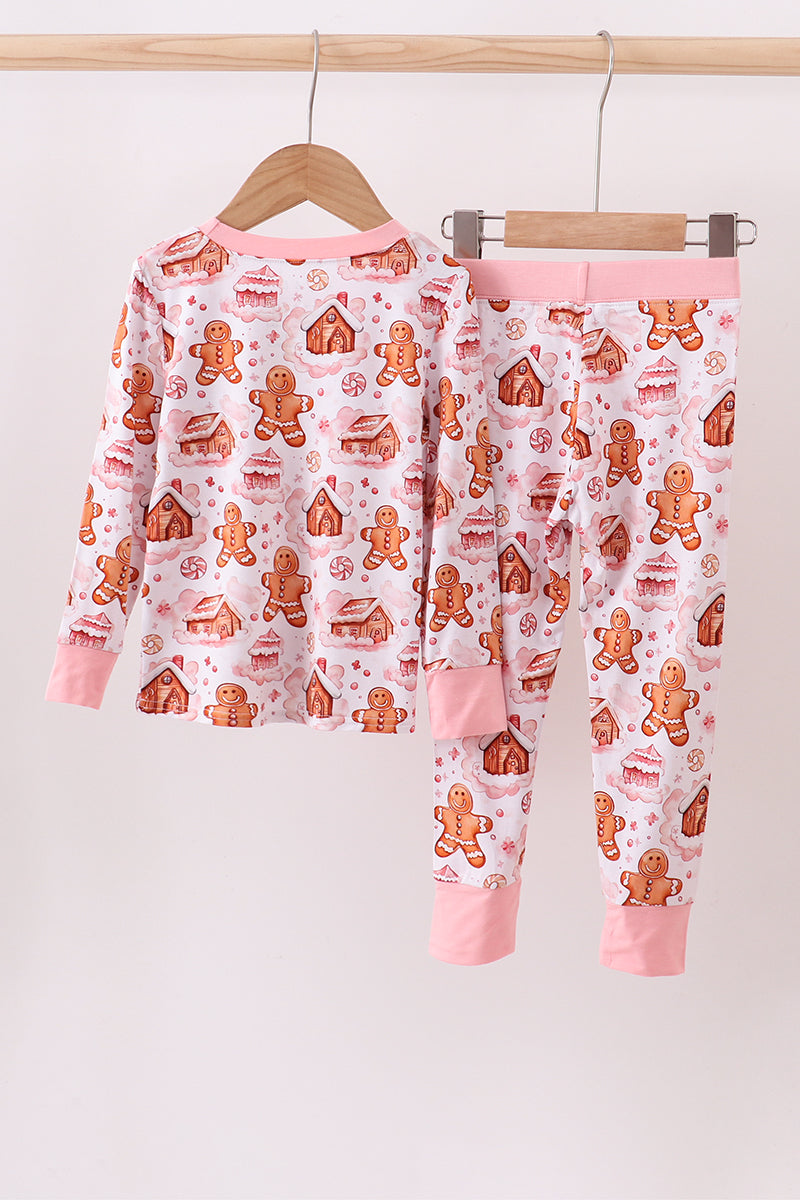 Pink gingerbread house bamboo pajmas romper
