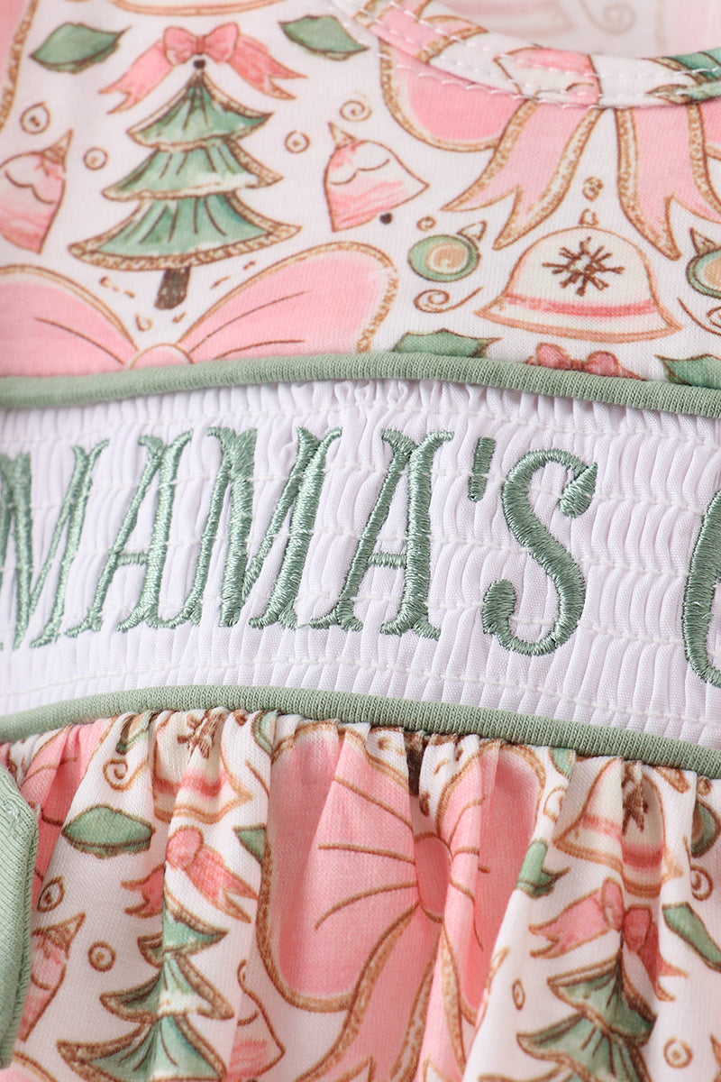 Green Christmas tree MAMA'S GIRL smocked bloomer set