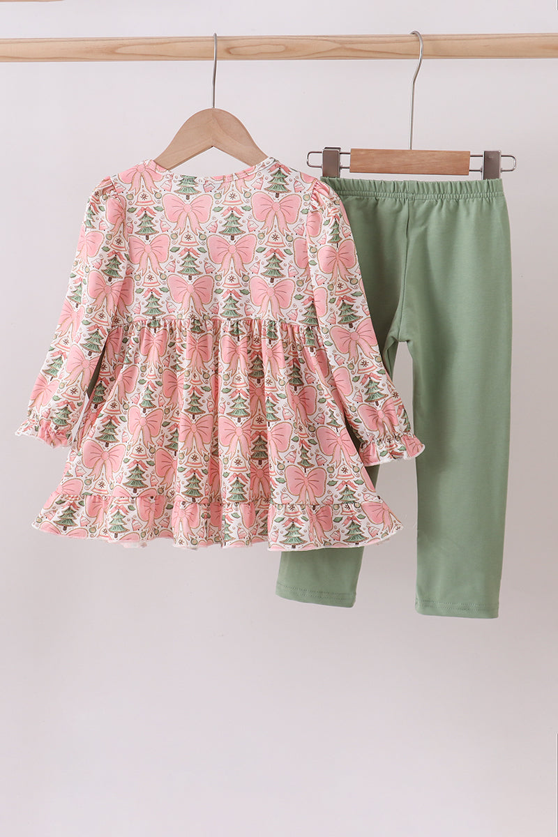 Green Christmas tree MAMA'S GIRL smocked ruffle dress set