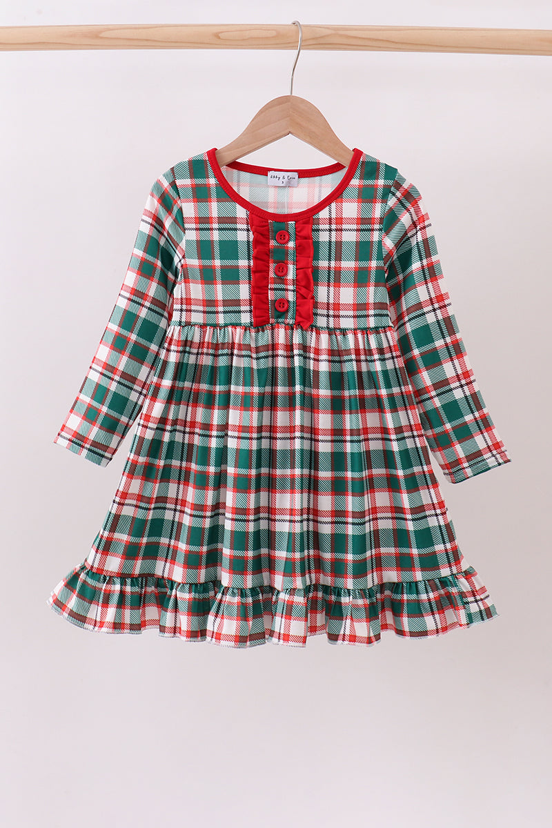 Green plaid ruffle dress