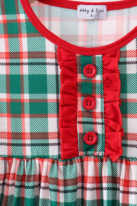 Green plaid ruffle dress