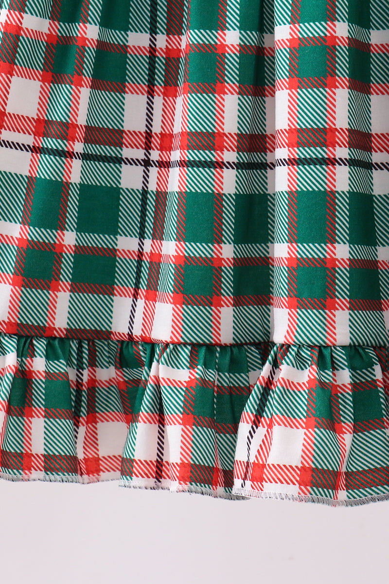 Green plaid ruffle dress