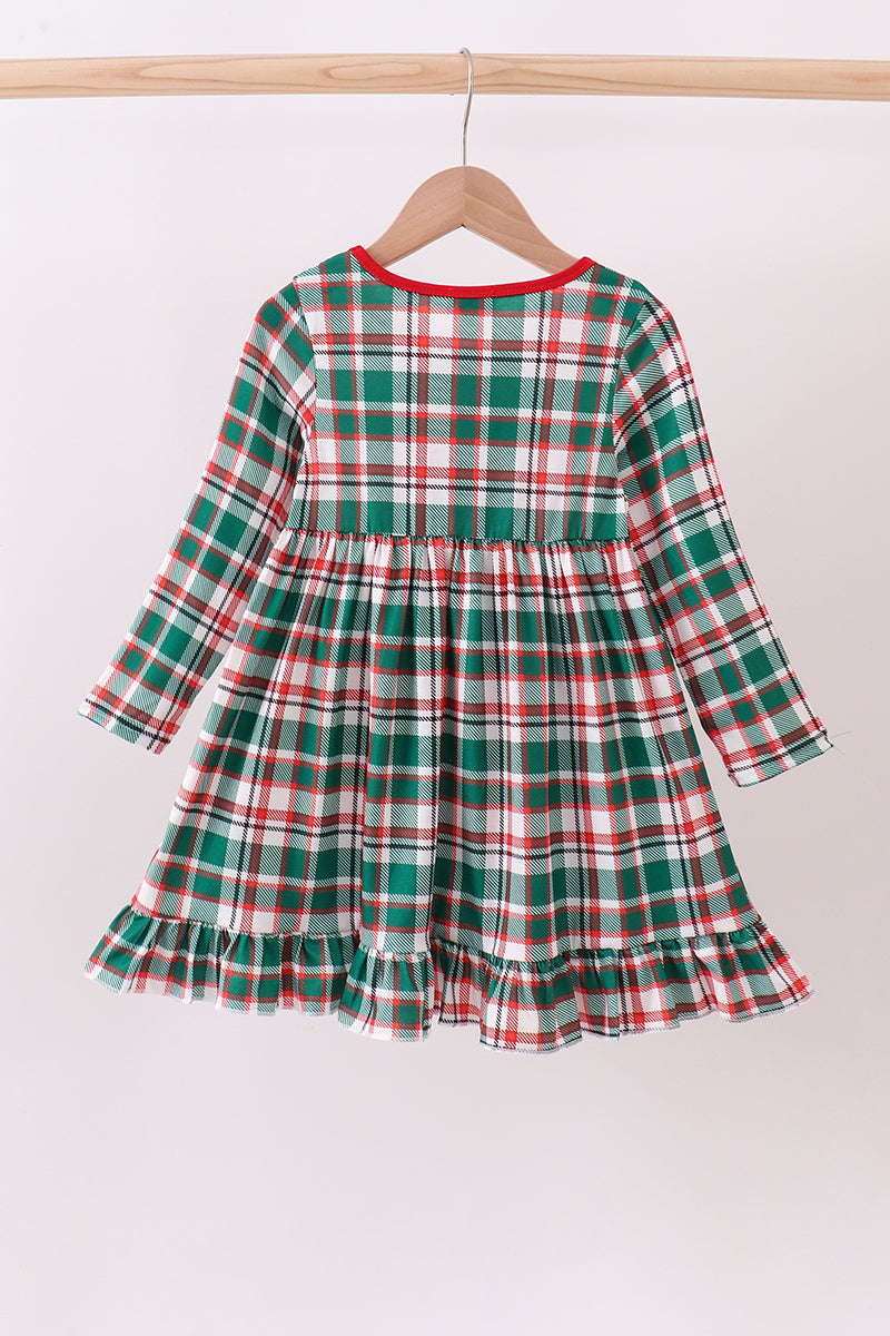 Green plaid ruffle dress