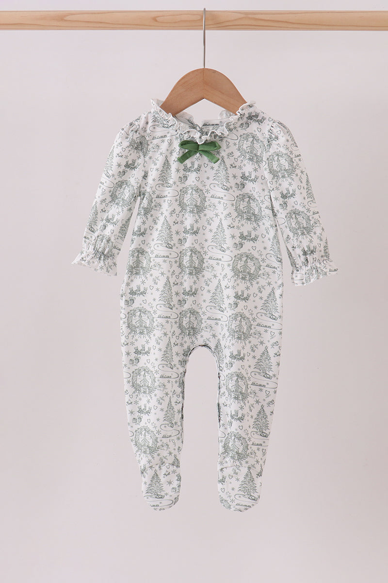 Green christmas tree print ruffle romper
