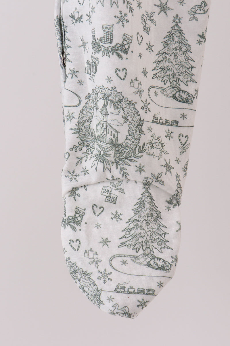 Green christmas tree print ruffle romper