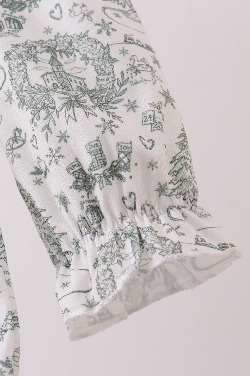 Green christmas tree print ruffle romper