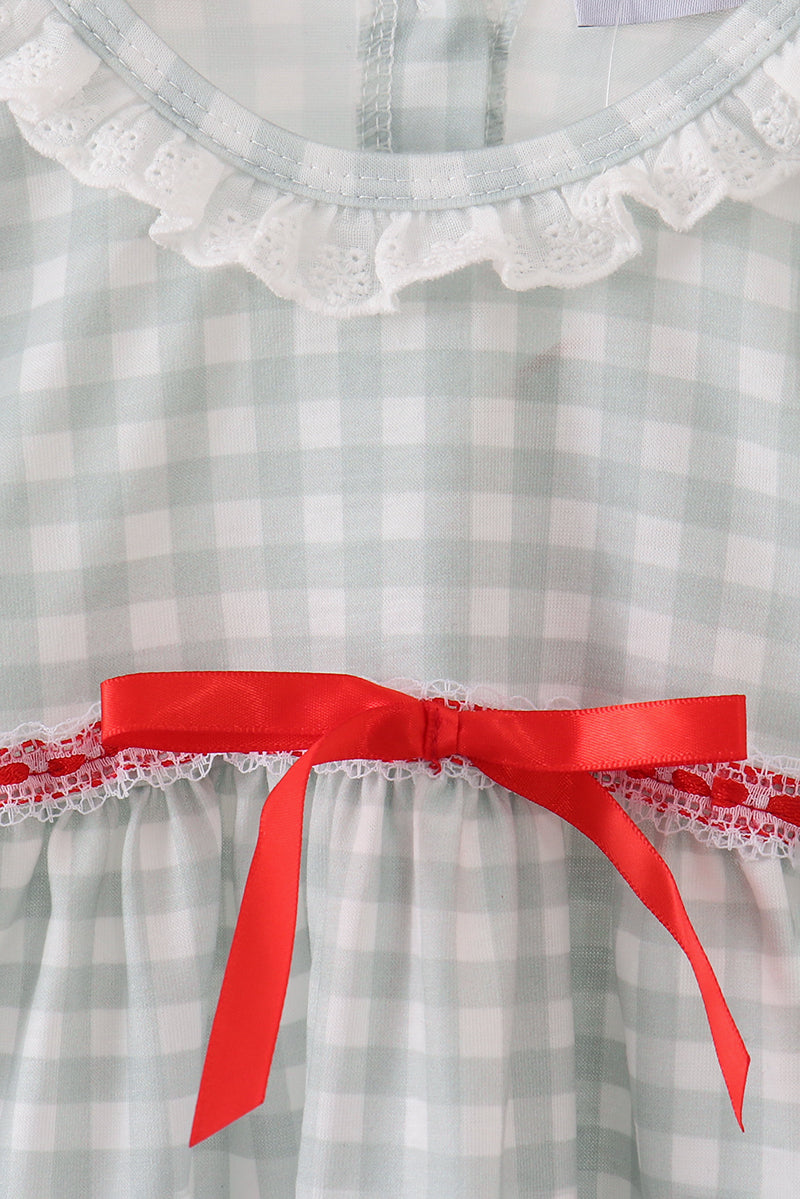 Sage gingham ribbon bow bloomer set