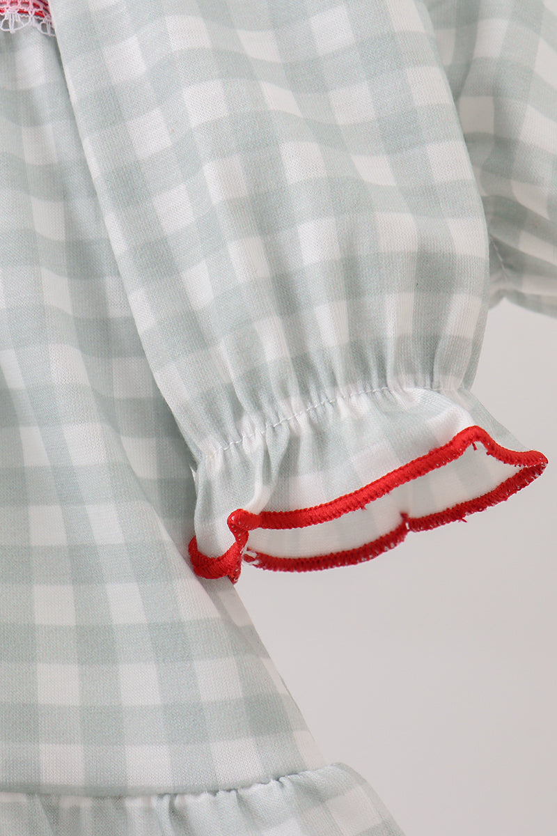 Sage gingham ribbon bow bloomer set