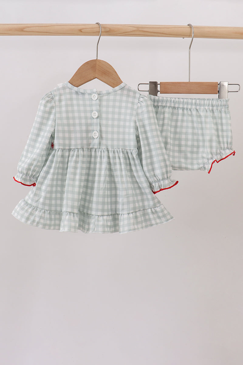 Sage gingham ribbon bow bloomer set