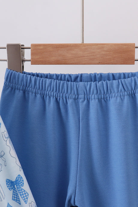 Blue bow smocked ruffle pants set