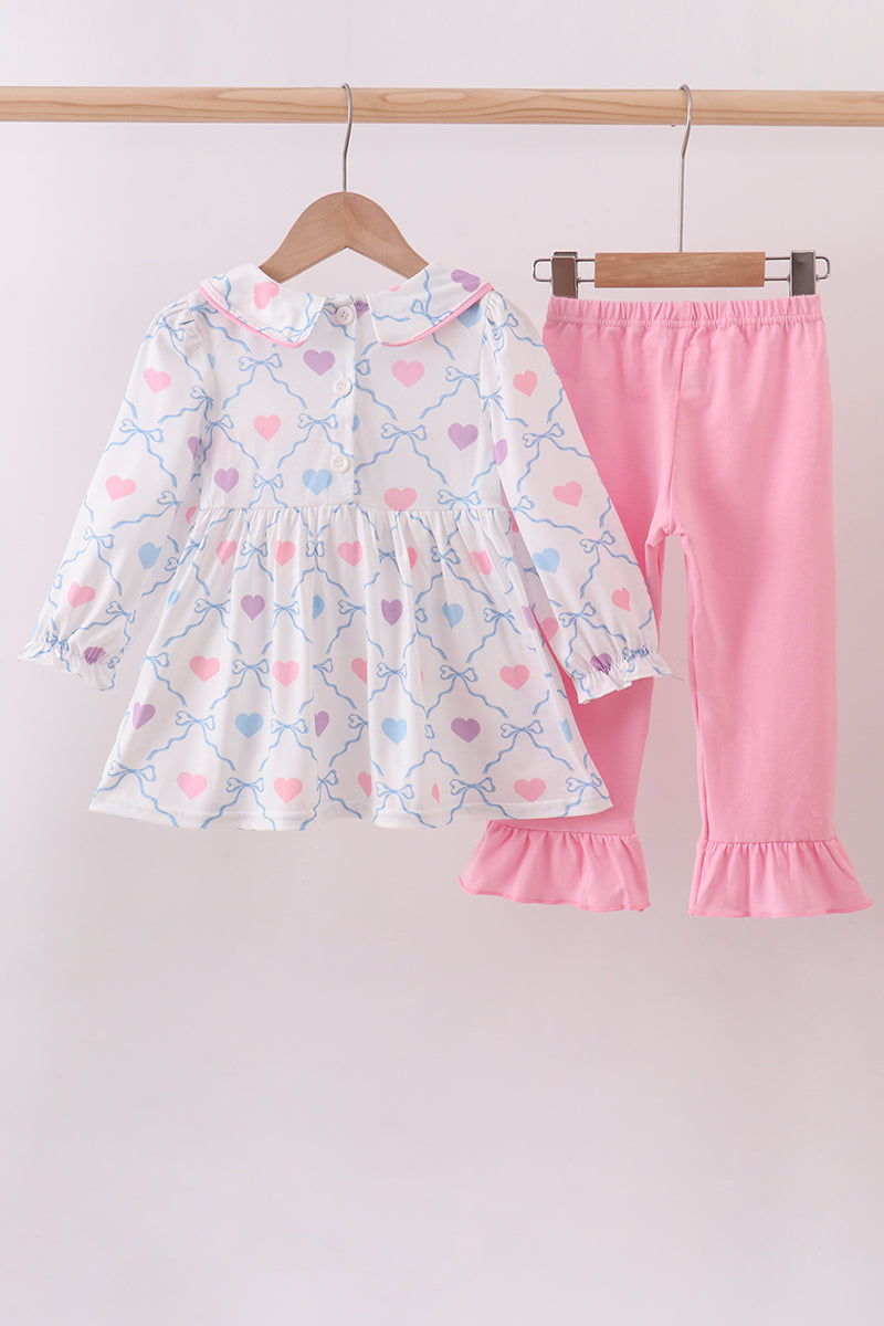 Multicolored heart smocked ruffle pants set