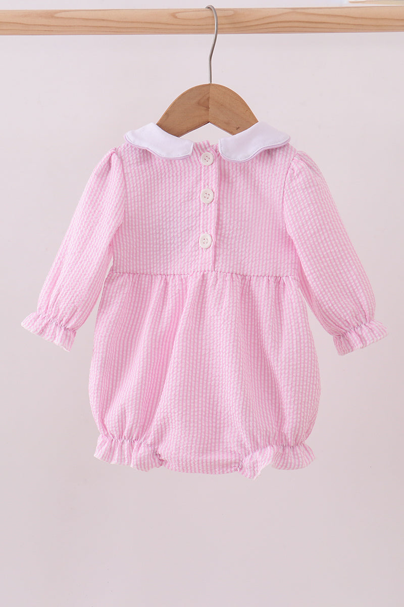 Pink puppy embroidery seersucker bubble