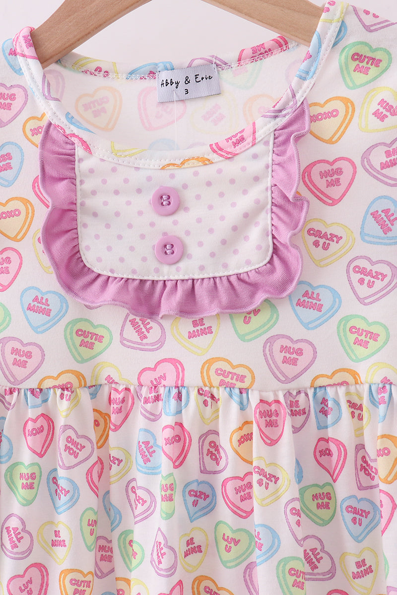 Purple heart print ruffle pants set