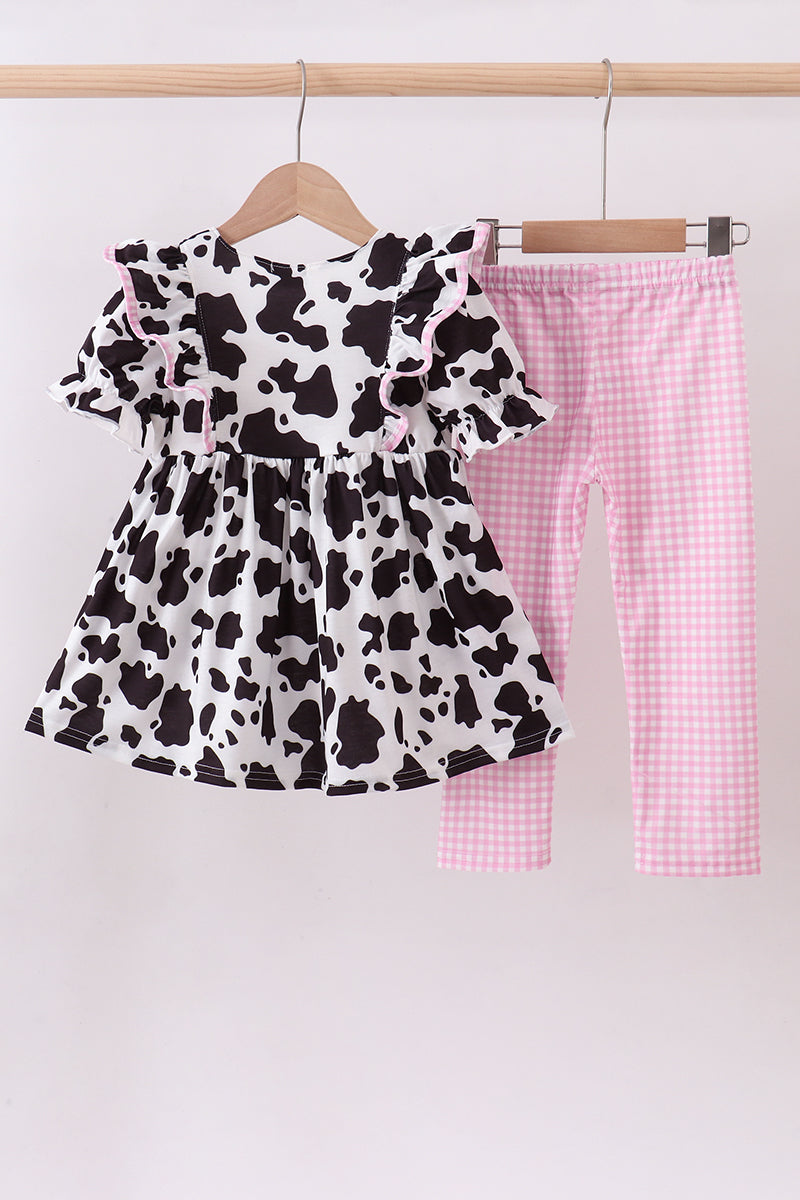 Black cow bow ruffle pants set