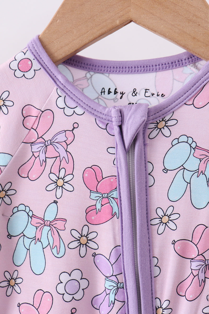 Purple balloon floral bamboo zipper romper