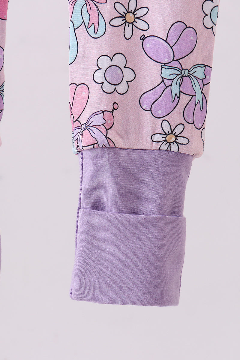 Purple balloon floral bamboo zipper romper
