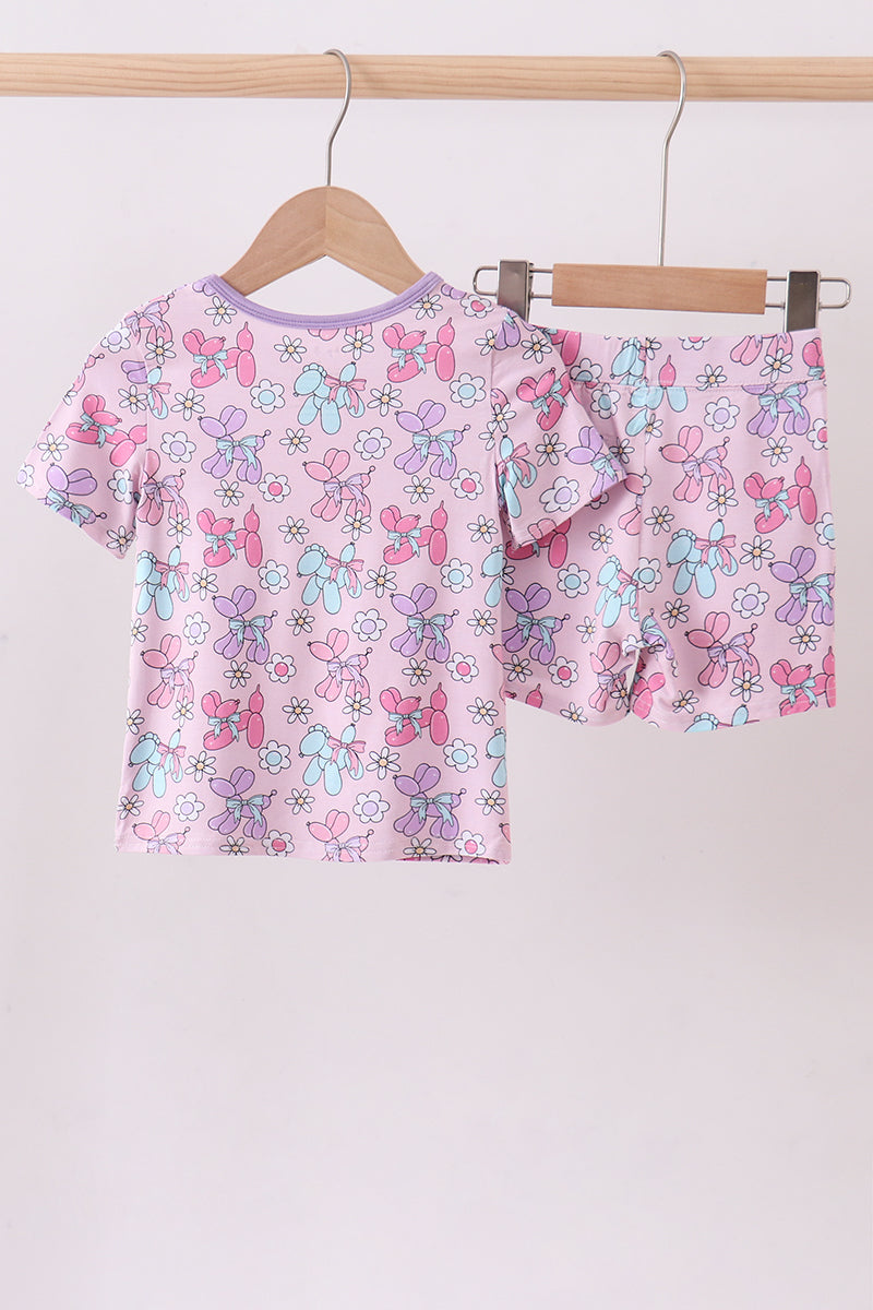 Purple balloon floral bamboo pajama set