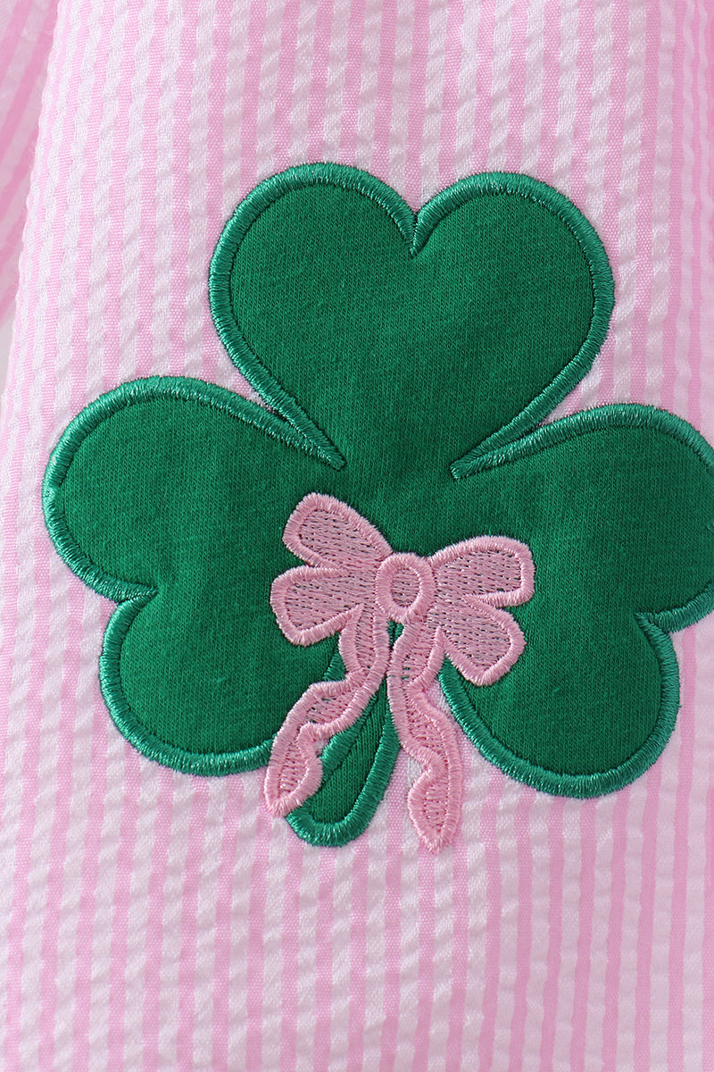 Pink clover applique seersucker pants set