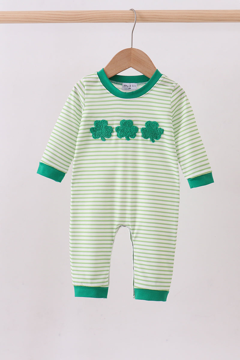 Green clover french knot stripe romper