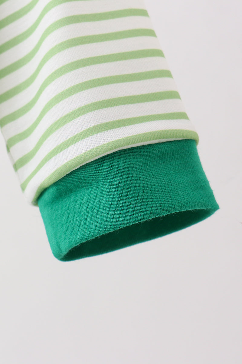 Green clover french knot stripe romper