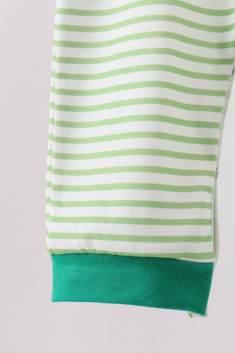 Green clover french knot stripe romper
