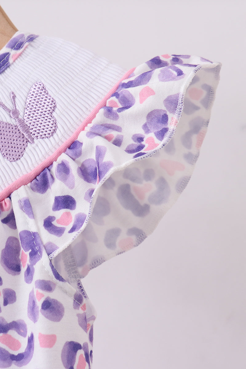 Purple leopard butterfly smocked bubble
