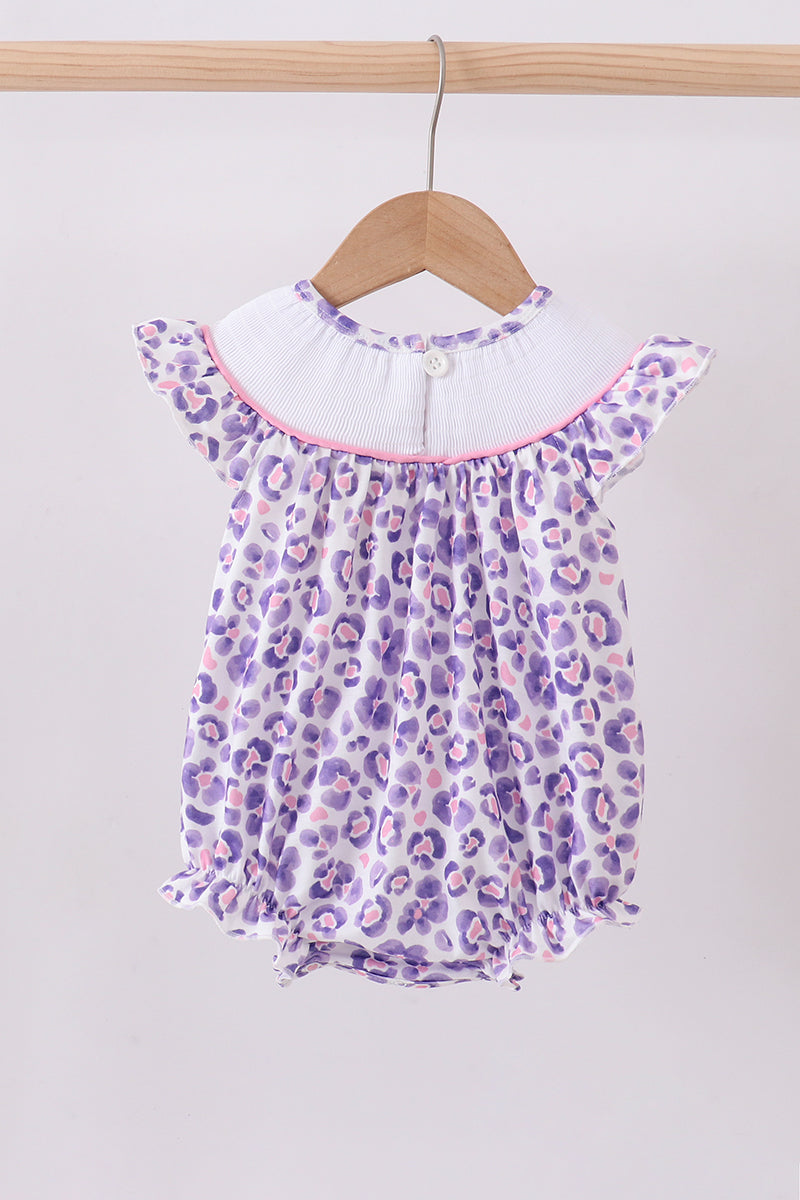 Purple leopard butterfly smocked bubble