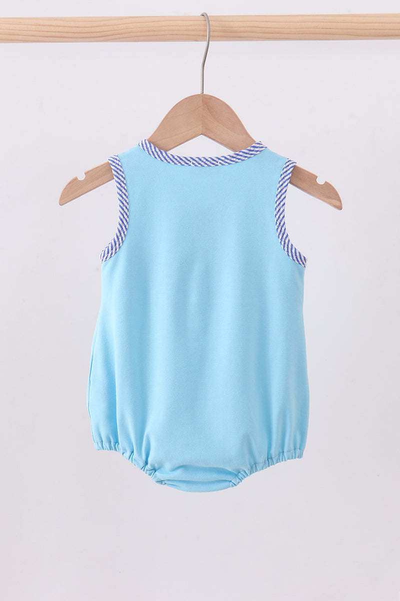 Blue truck embroidery seersucker bubble