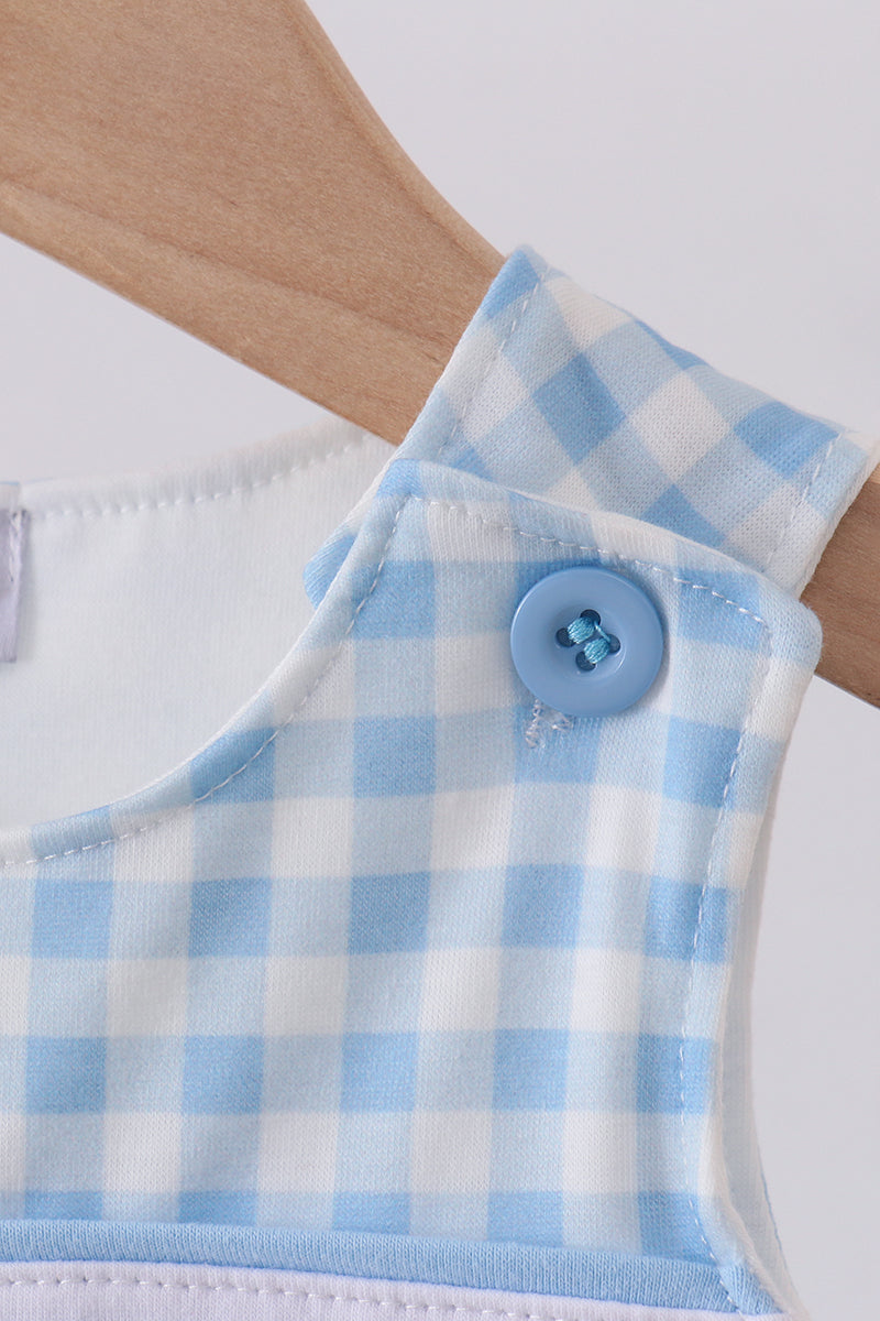 Blue I love MOMMY embroidery gingham jonjon