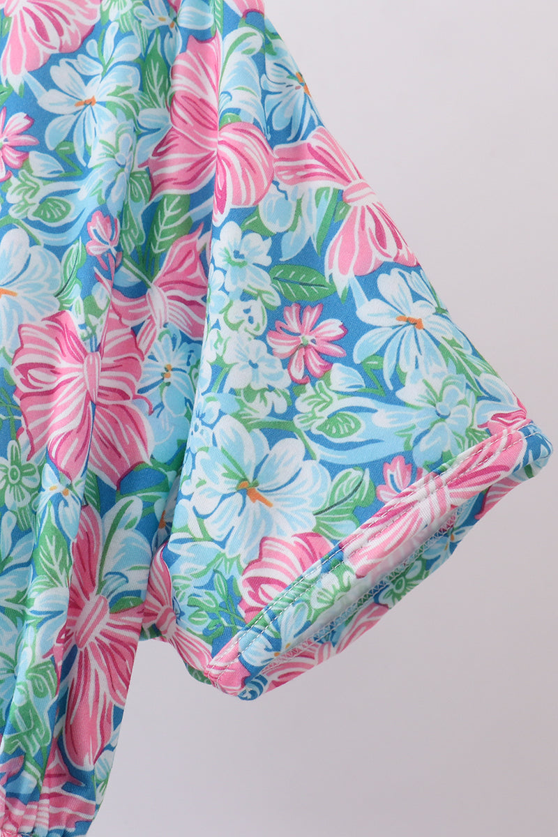 Blue I love MOMMY embroidery women dress