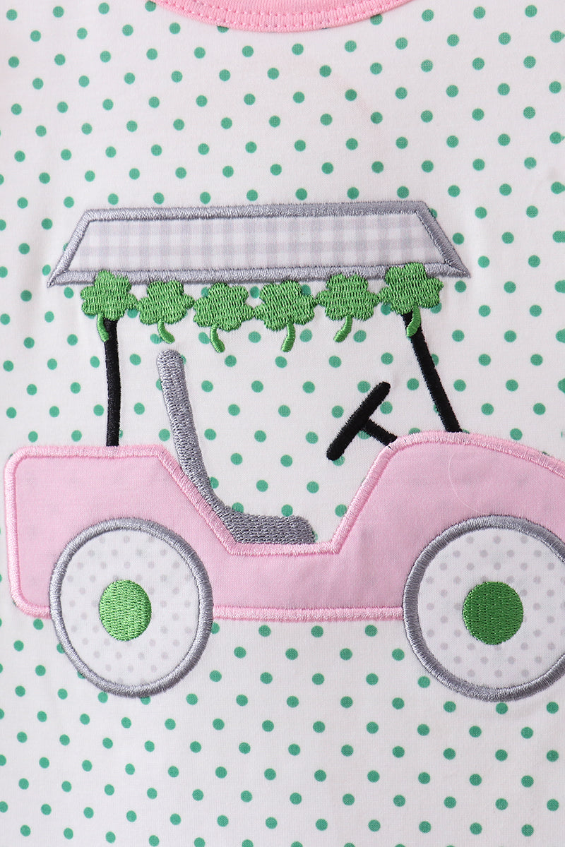 Pink clover golf cart applique ruffle set