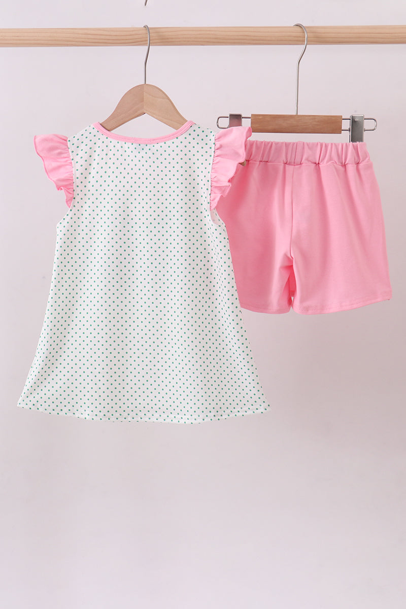 Pink clover golf cart applique ruffle set