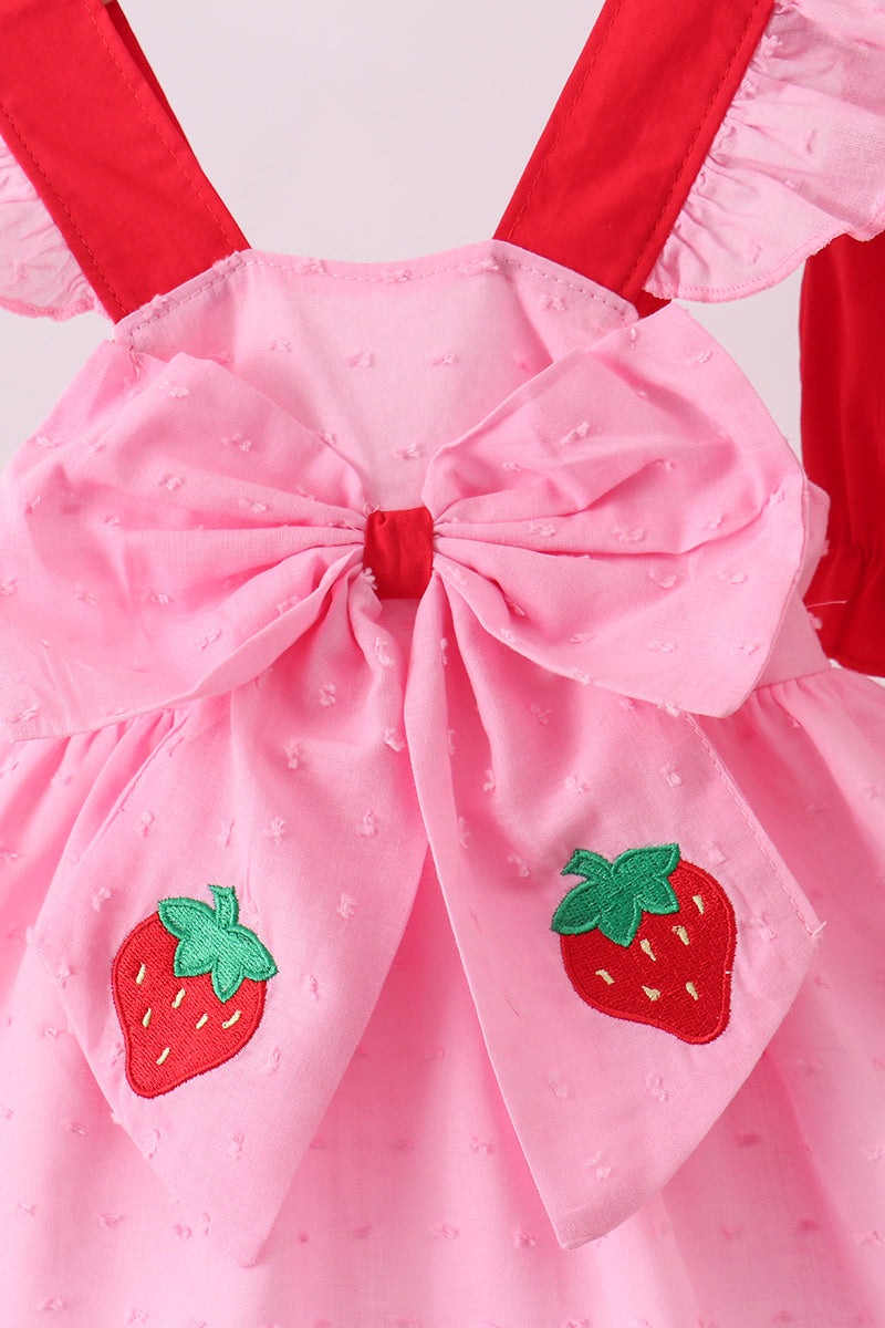 Pink strawberry swiss dot bloomer set