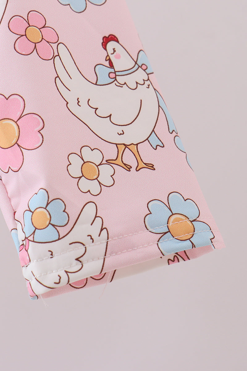 Pink chicken floral rashguard swimsuit