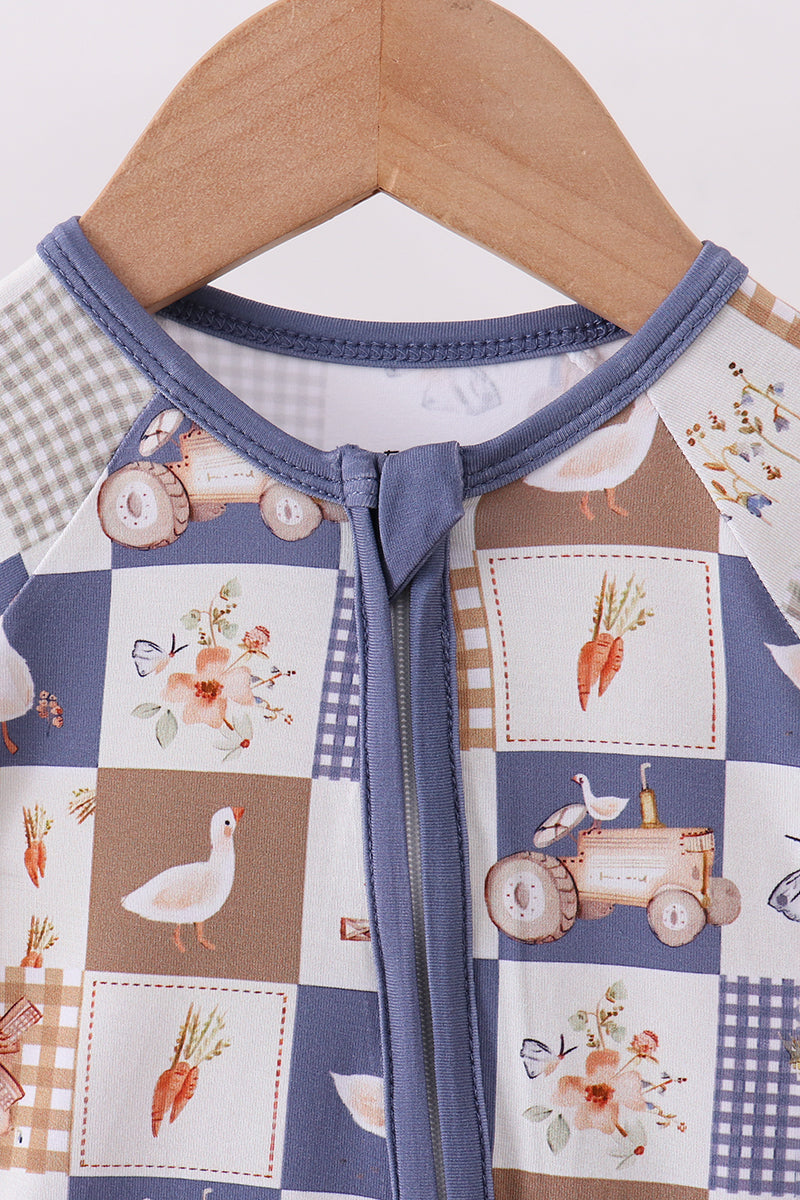 Navy checkered farm bamboo romper