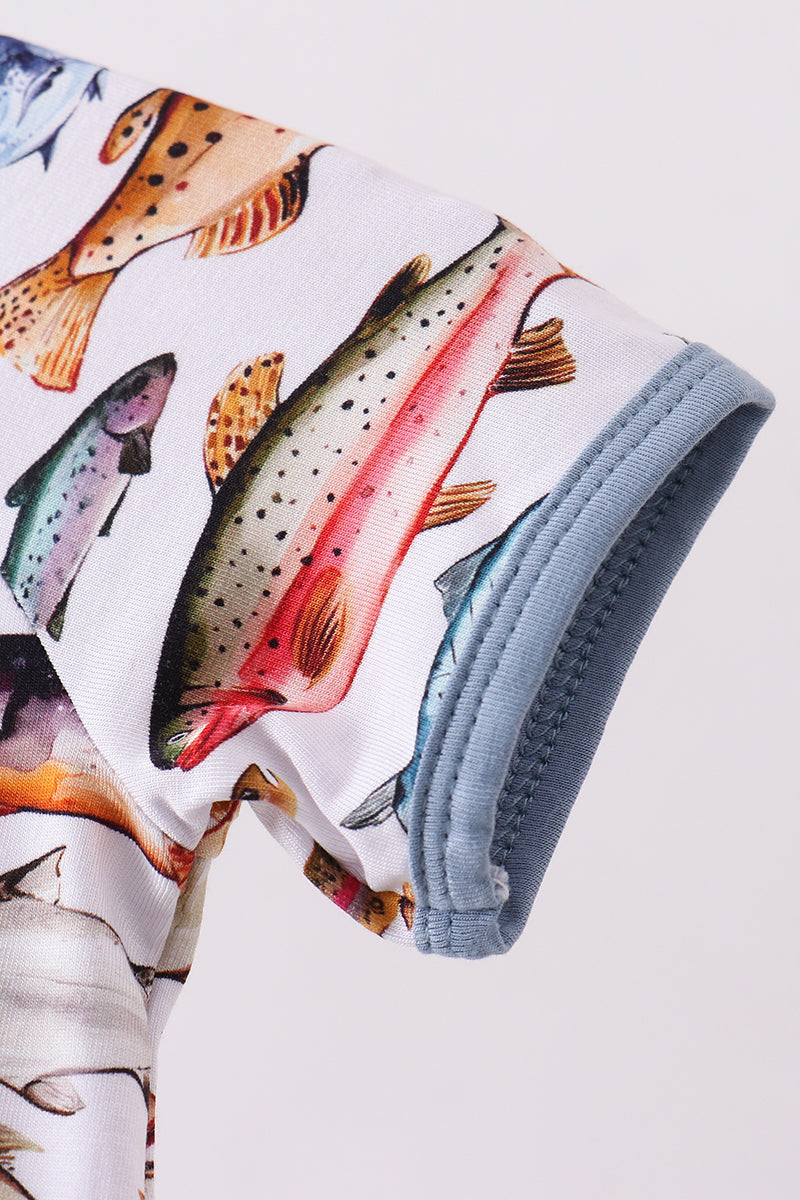 Navy fish bamboo romper