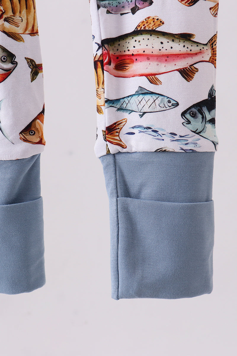 Navy fish bamboo romper