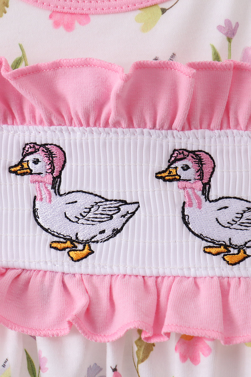 Pink duck smocked bloomer set