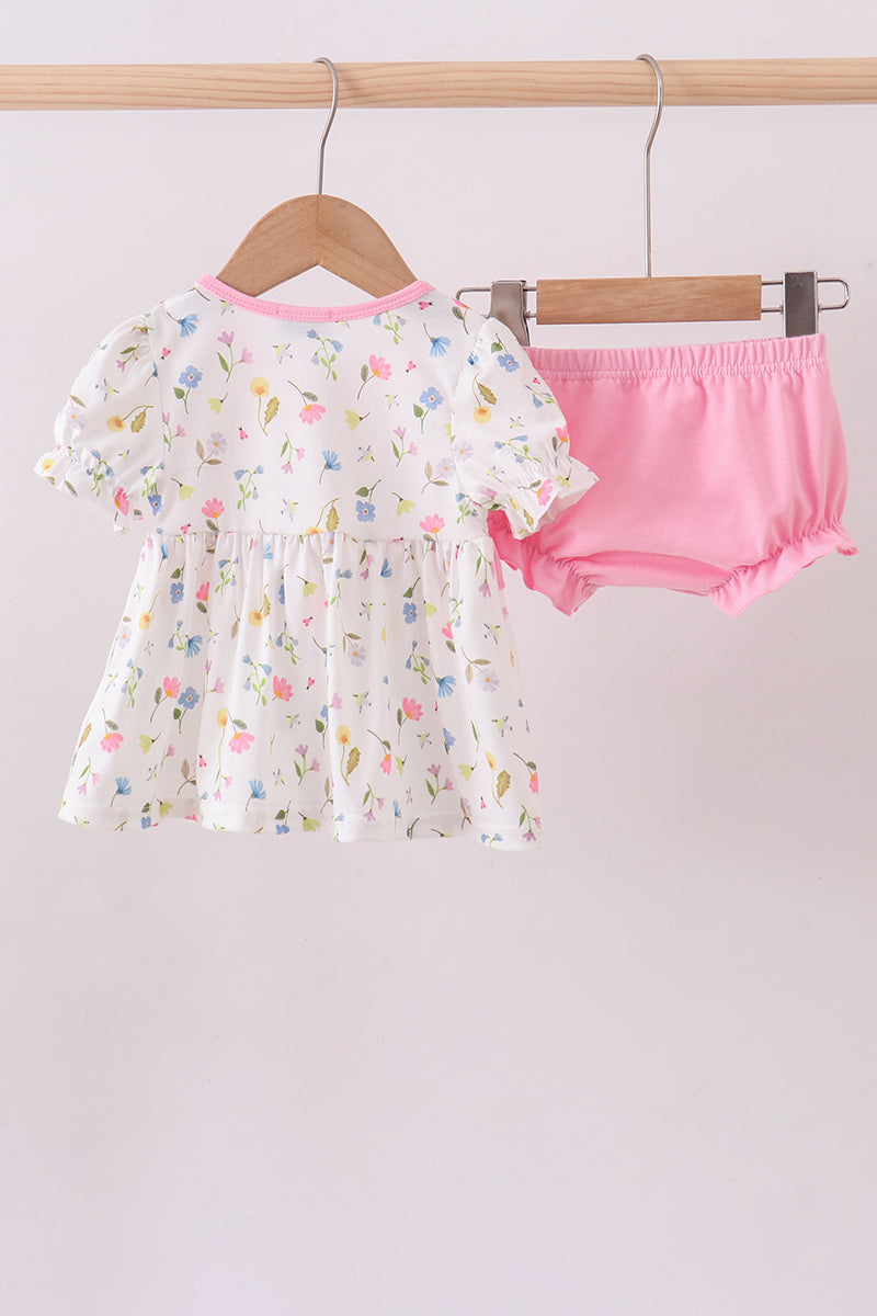 Pink duck smocked bloomer set