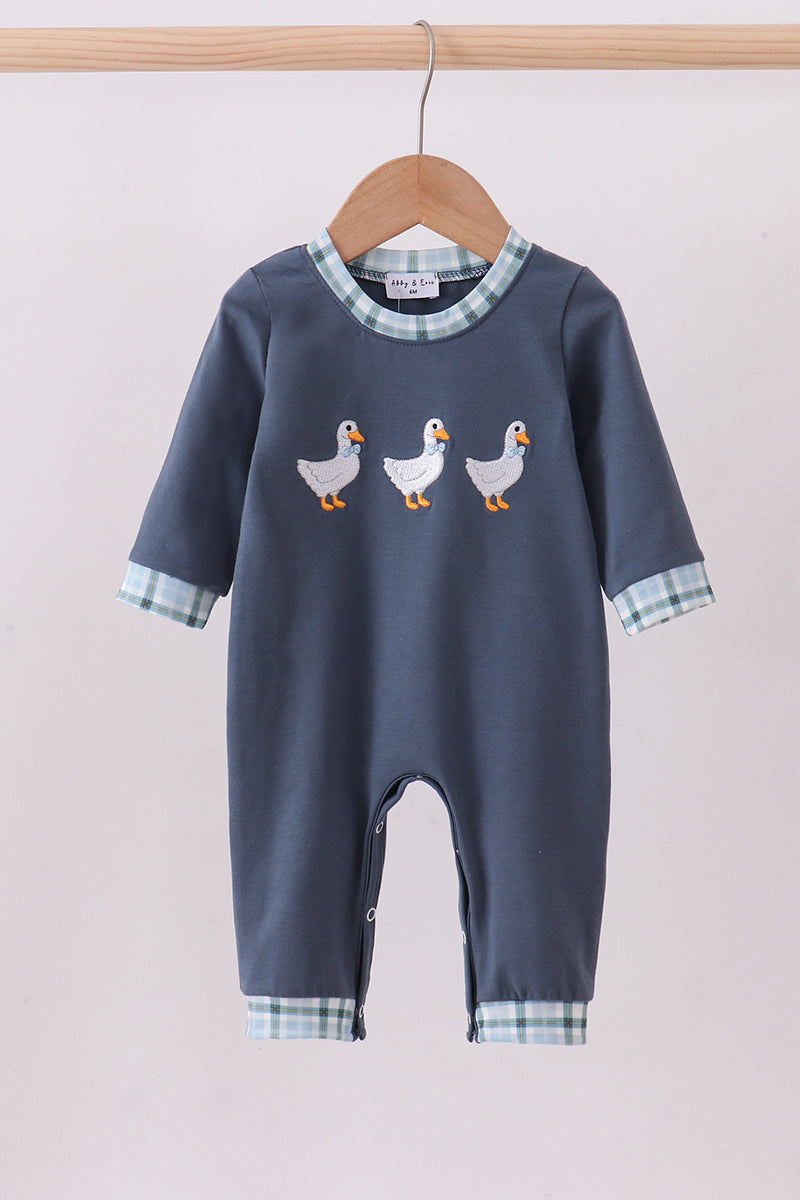 Navy duck embroidery romper