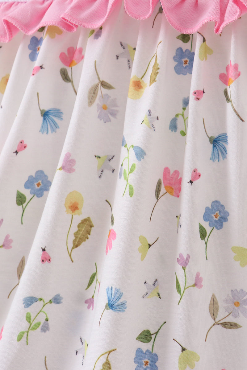 Pink duck embroidery dress