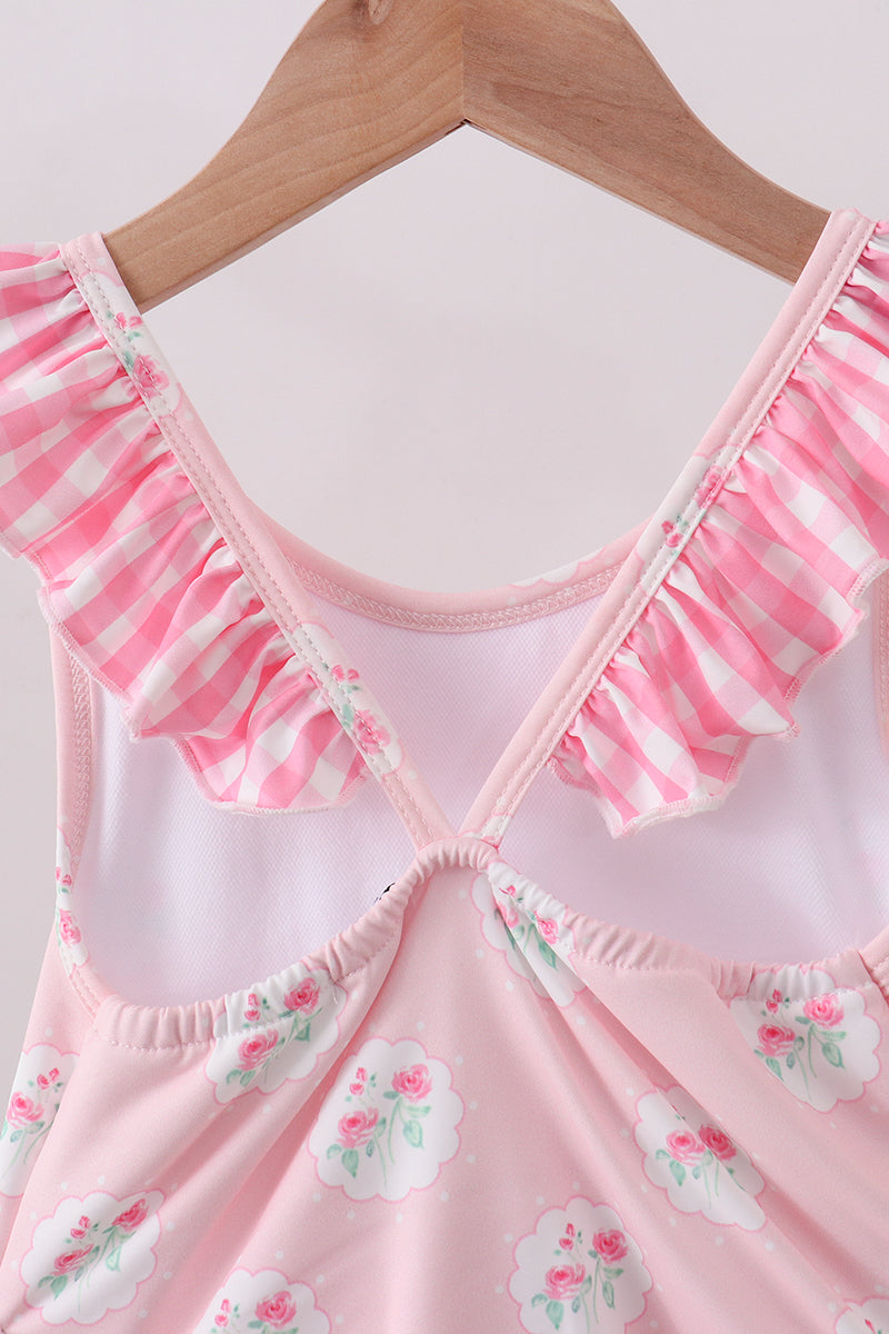 Pink rose ruffle swimsuit