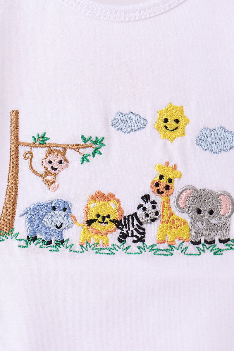 Pink zoo embroidery gingham bloomer set