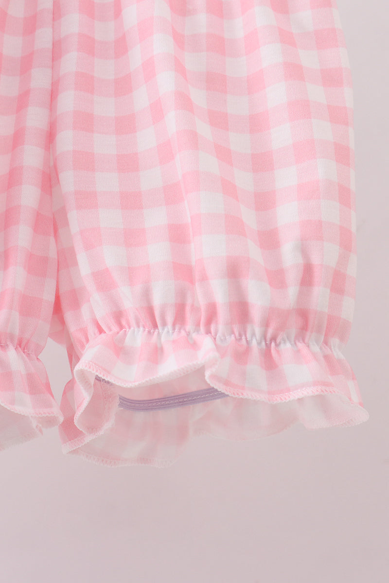 Pink zoo embroidery gingham bloomer set