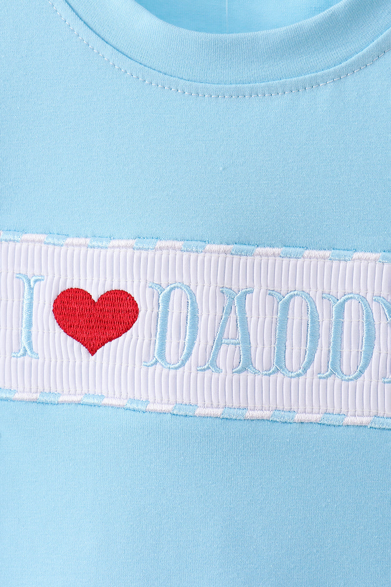 Blue I love DADDY smocked shorts set